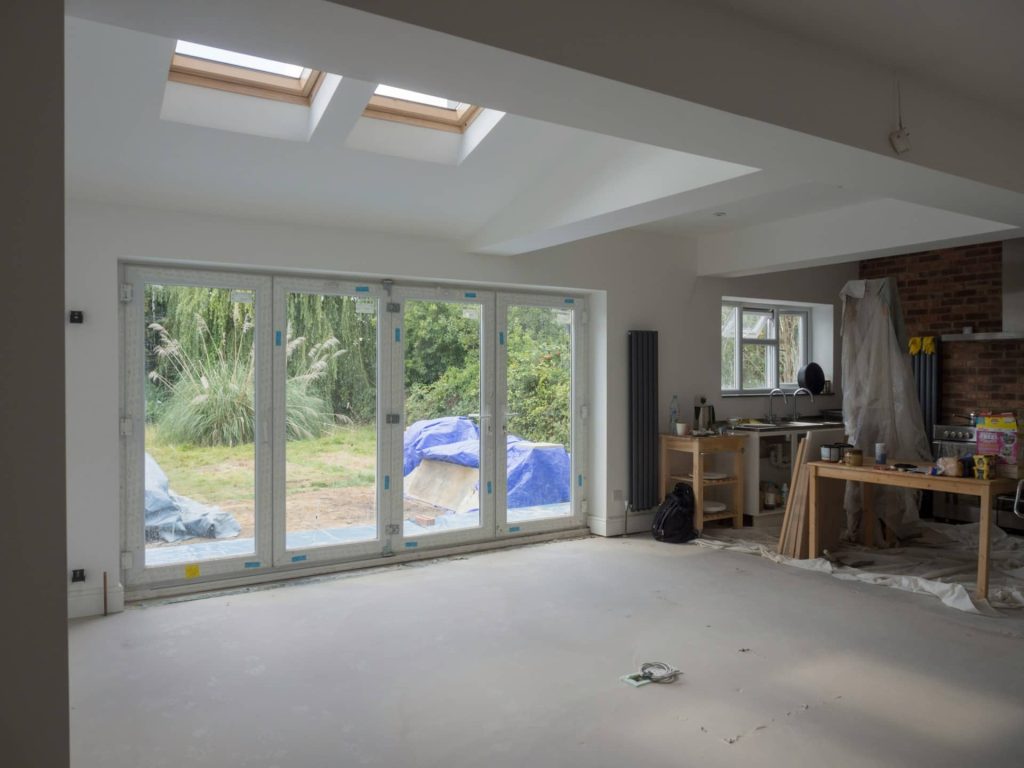 Internal view of a nearly completed house extension