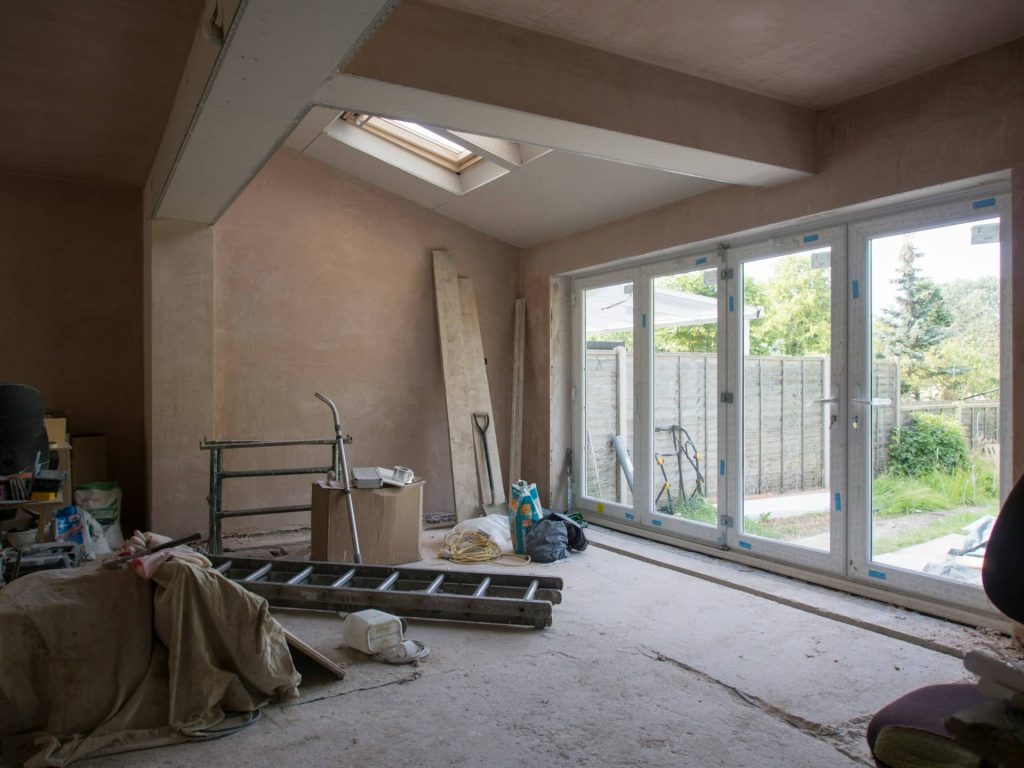 Internal view of a mid-build house extension